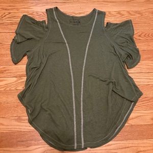 We The Free People Cold Shoulder Green T Shirt XS